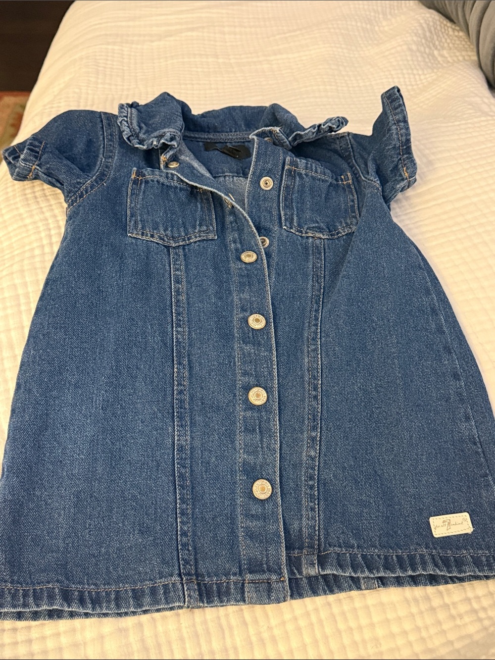 7 For All Mankind Girls' Blue Denim Button-Front Dress Jacket